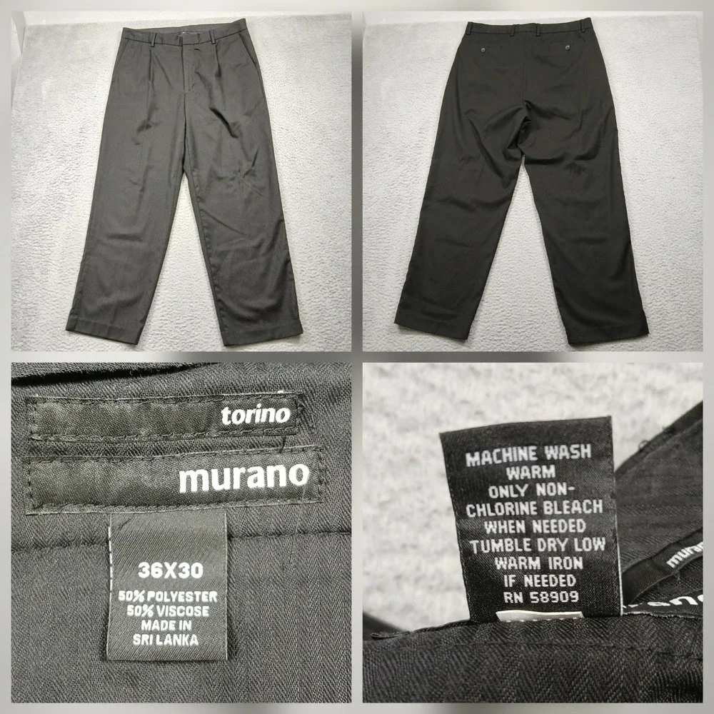 Murano Torino Dress Pants Mens 36x30 Black Flat Front Career‎